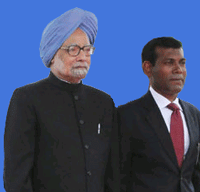 Prime Minister Manmohan Singh with the President of Maldives, Mohamed Nasheed.